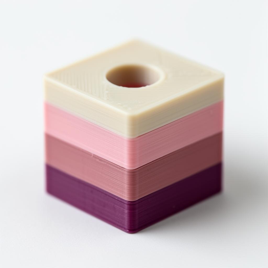 Close-up of a single ClikBrik cube showing four stacked colour layers